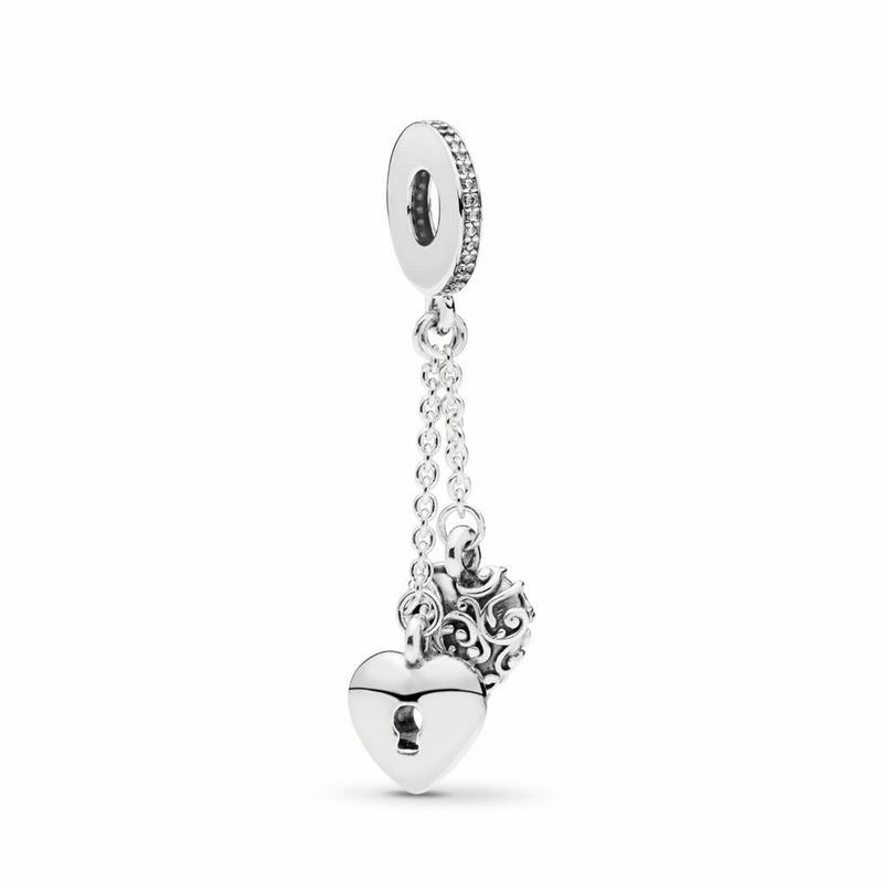 Pandora Lock & Heart Dangle Charm Ireland - Sterling Silver/Cubic Zirconia - 320874CQM